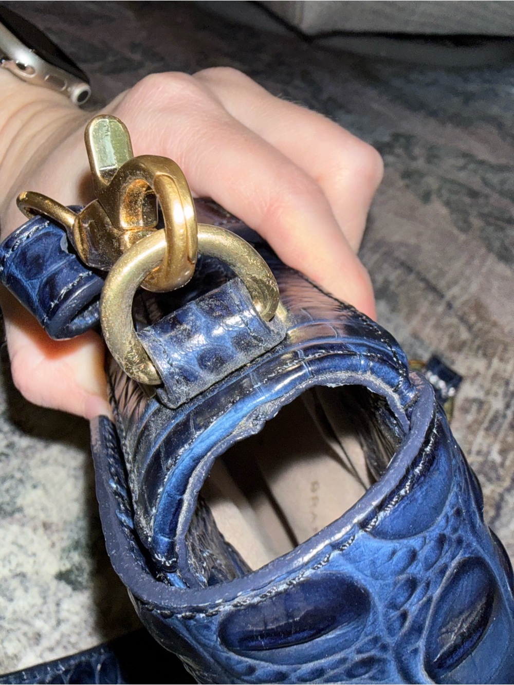 Brahmin Croc-Embossed Navy Crossbody Bag with Tassel - Picture 10 of 10